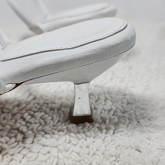 🐲SCHUTZ🐲 AGATHA MID SQUARE TOE WHITE LEATHER LADIE 6 CROME KITTEN HEELS NWOB - Picture 7 of 16